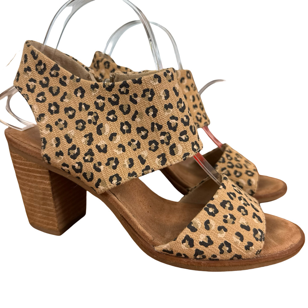 Toms Majorca Cutout Heels Leopard Animal Print Block Chunky Sandals Shoes 8.5